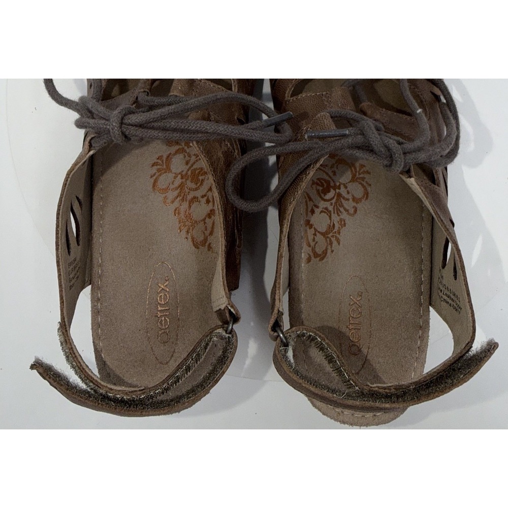 Aetrex Giselle Women's Sandal Brown Leather Wedge 8.5 Gladiator Slingback Shoes - Picture 6 of 8